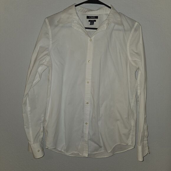 Chaps Tops - Chaps Women's White Button Down Shirt M 100% Cotton Wrinkle Resistant No Iron